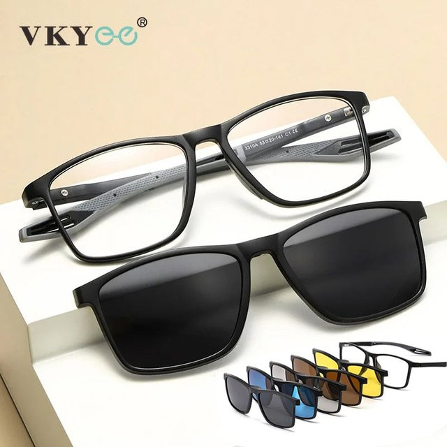 VKYEE Sportsonnenbrille mit Clip-on, Vollrand, Kunststoff, Unisex, schwarz - Bild 1