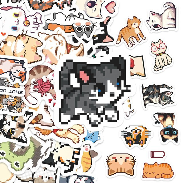 魅隆 Katzen Graffiti Aufkleber, Pixel Kunst Stil, Multicolor, 10-50 Stück - Bild 1