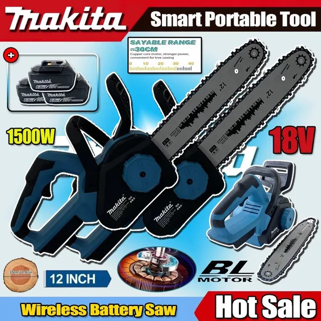 Makita Akku-Kettensäge 12 Zoll, 1500 W, bürstenlos, Blau - Bild 1