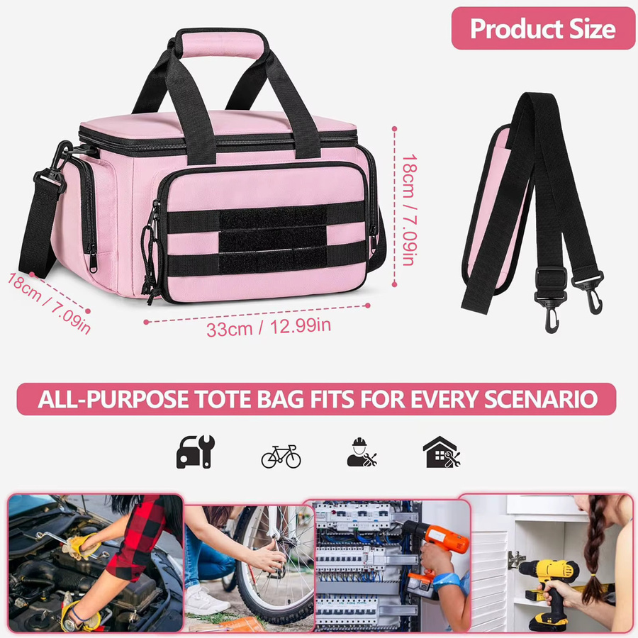Wasserdichte Werkzeugtasche in Pink mit großem Fassungsvermögen und verdicktem Boden, 14 Zoll - Bild 5