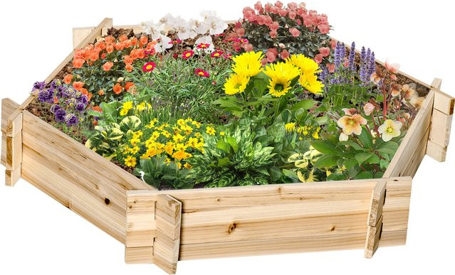 Outsunny Hochbeet sechseckig aus Holz als DIY Pflanzkübel für Garten und Balkon B/T/H: 100 x 92 x 16 cm - Bild 1