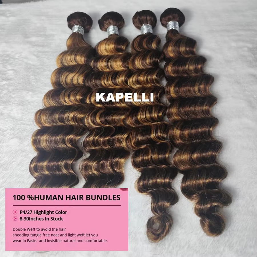 Kapelli Loose Deep Wave Bundles, Honigbraun, 100% Brasilianisches Echthaar - Bild 3