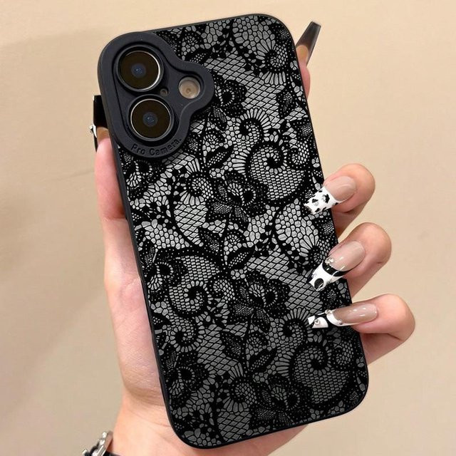Stoßfeste iPhone Handyhülle mit Spitzen-Blumenmuster von Binchi Health Electronics in Schwarz - Bild 1