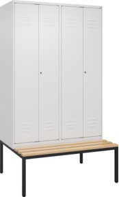 C+P PSA Doppel-Spind Classic PLUS Sitzbank mit 4 Abteilen, Farbe Grau/Weiß, Sitzfläche aus Buche-Hartholz, B/T/H: 212 x 120 x 81,5 cm - Bild 1
