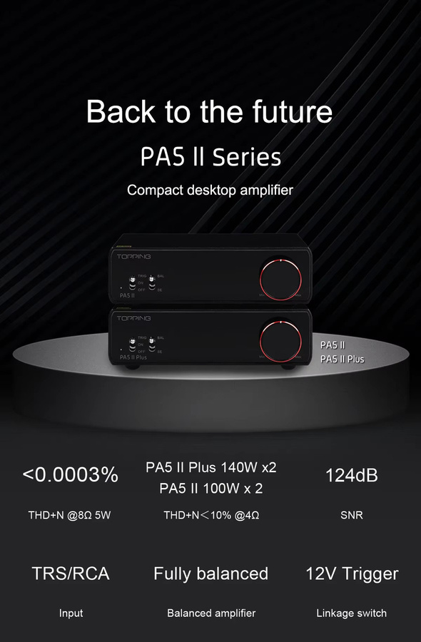 TOPPING PA5 II Plus Desktop-Stereo-Leistungsverstärker in Schwarz mit 140W und TRS/RCA-Eingang - Bild 4