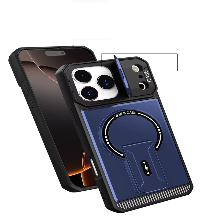 Xeber Magnetische Rüstung Schutzhülle für iPhone mit Kamera-Abdeckung und Klappständer, Farbe: Blau, Kompatibel mit MagSafe - Bild 4