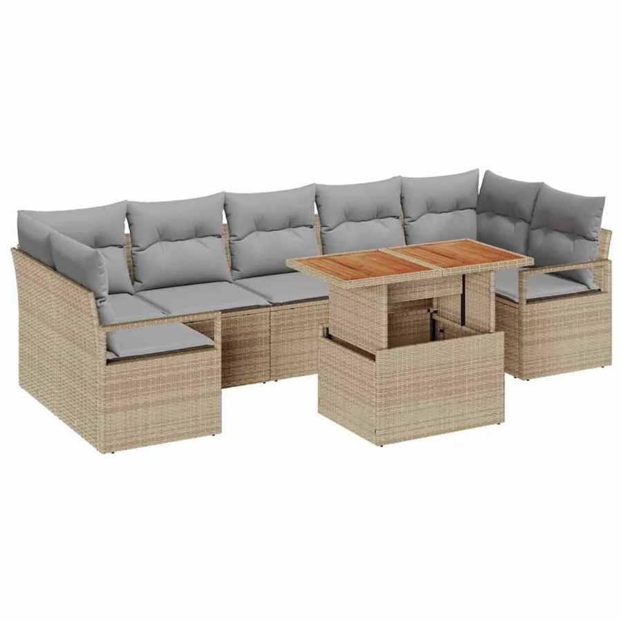 vidaXL Garten-Sofa-Set 8-teilig in Beige und Grau mit Kissen und Gartentisch aus Poly-Rattan und Stahl - Bild 2