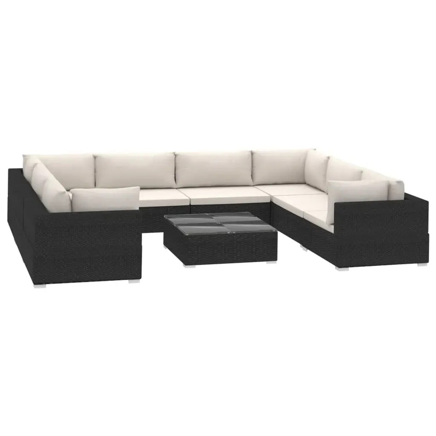 vidaXL 9-tlg. Garten-Lounge-Set aus Poly Rattan in Schwarz mit Auflagen und Couchtisch - Bild 2