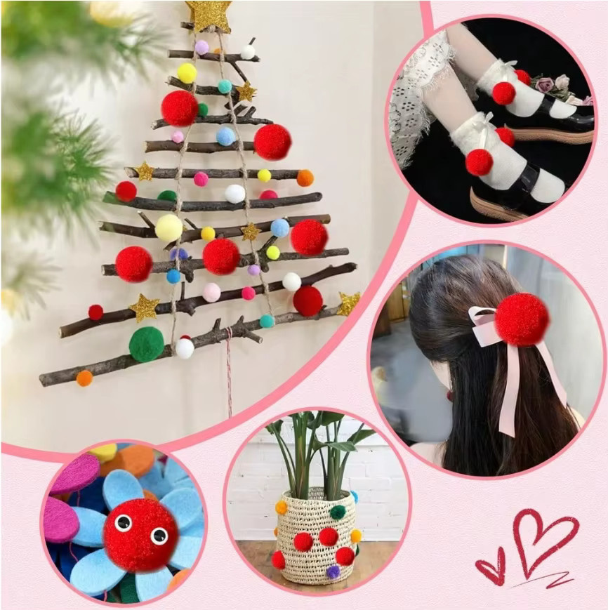 Rote Mini-Pompons als Bastelbedarf für DIY-Projekte, Weihnachten und Hochzeitsdekoration - Bild 5