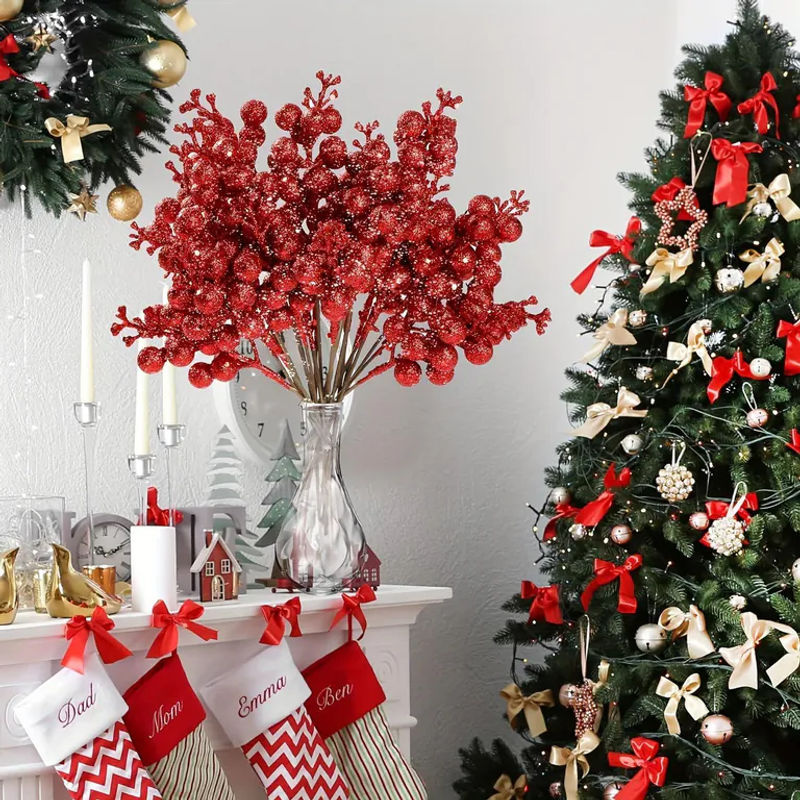 SZ-Damai 30 Stück künstliche Cranberry-Zweige in Rot für Weihnachts- und Valentinstagsdekoration sowie DIY-Kränze - Bild 2