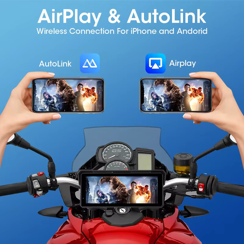 Jansite Tragbarer Motorrad Recorder mit 4K UHD Auflösung, IP67 Wasserdicht, GPS Navigation, Wireless CarPlay und Android Auto, Farbe: Schwarz, Displaygröße: 7 bis 8,1 Zoll - Bild 3