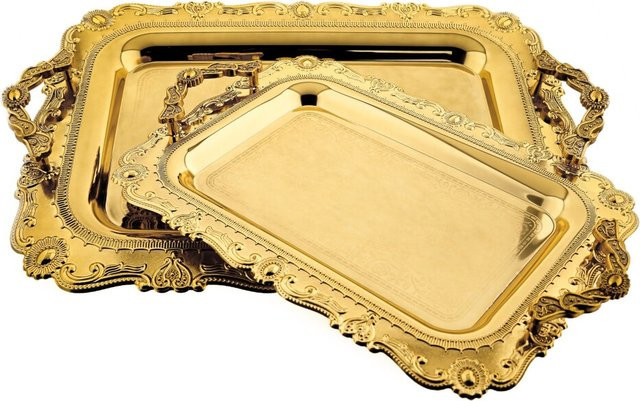 2er-Set rechteckige Serviertabletts aus Edelstahl von Almina in Gold - Bild 1