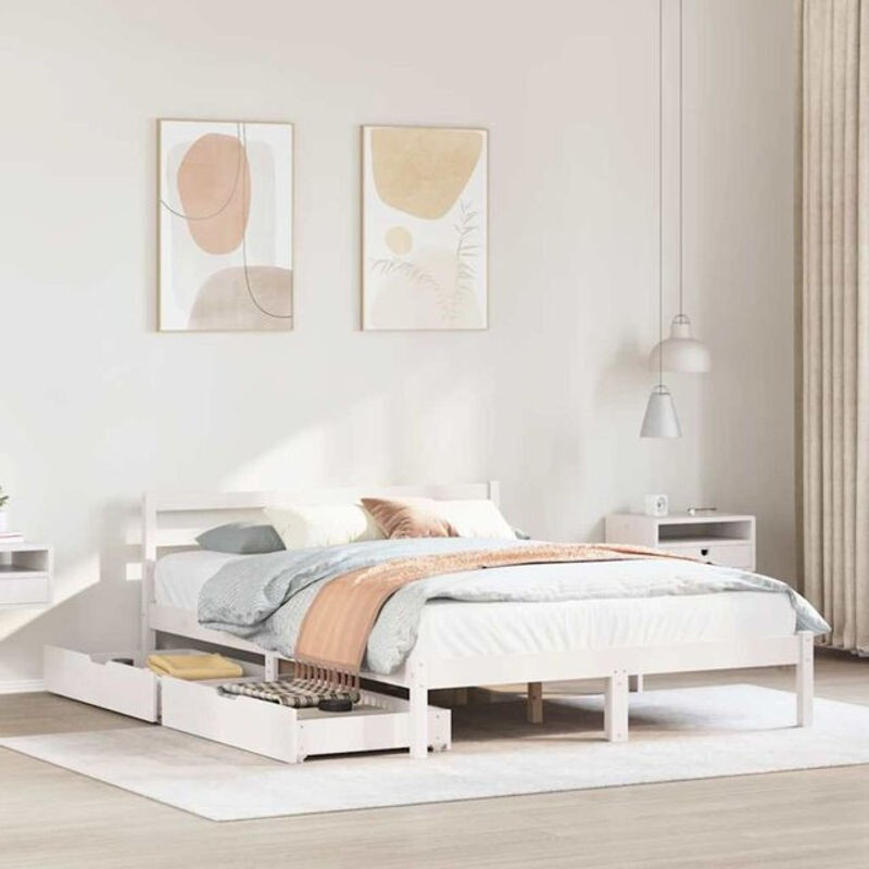 Massivholzbett Vidaxl aus Kiefer in Weiß im Landhausstil B/T/H: 150 x 200 x 69,5 cm - Bild 1