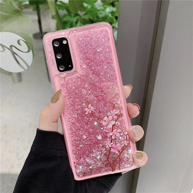 Dynamische Flüssigglitzer Treibsand Handyhülle aus weichem Silikon für Samsung Galaxy S23 S22 S21 S20 S10 Ultra Plus Note 20 A32 in Pink - Bild 1