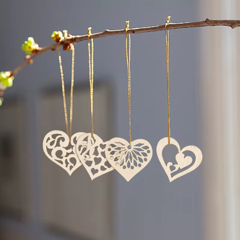 CYZIWEIN Natürliche Holzscheiben in Herzform mit ausgehöhltem Muster, Braun, für DIY-Handwerk und Scrapbooking - Bild 2