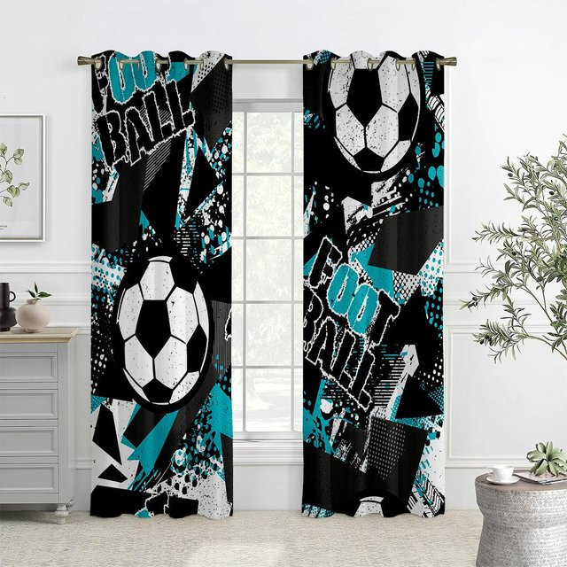 Yiran Furniture Fußball Aquarell Vorhänge mit Grafikprint, 2er-Set, halbtransparent, Mehrfarbig, Breite: 50 cm, Höhe: 140 cm - Bild 1