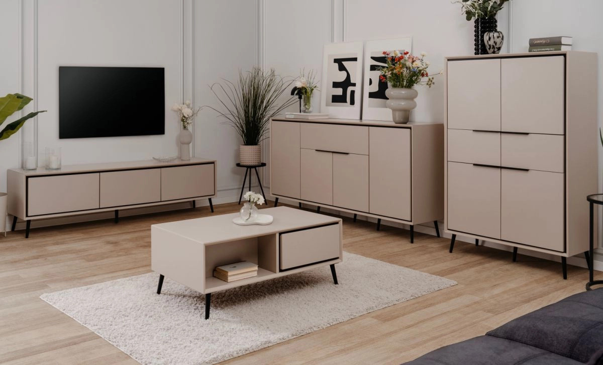 Sideboard Brebbia Furn.Design in Sand und Schwarz mit Soft-Close-Funktion, B: 135 cm, H: 90 cm - Bild 2