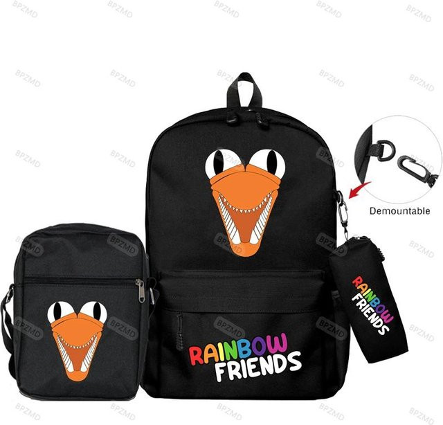 3-teiliges Set Regenbogen Freunde Schulranzen und Federmäppchen von NORXUAN in Schwarz aus Canvas - Bild 1