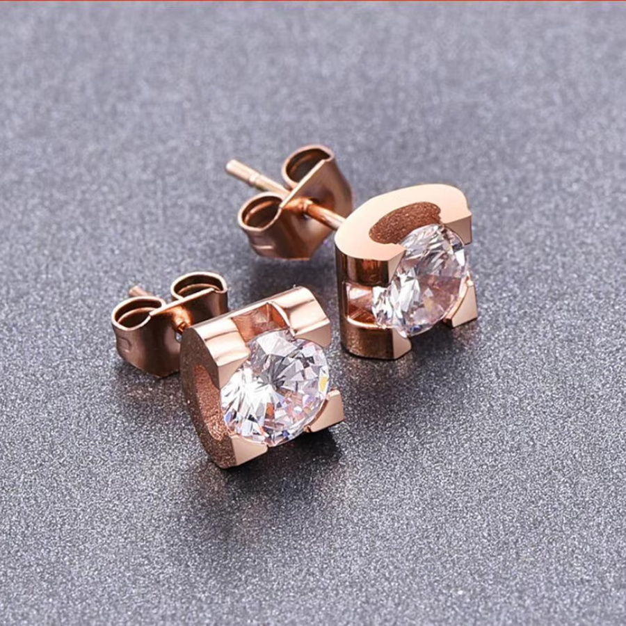 VQYSKO Ohrstecker Edelstahl, Zirkon, Roségold, Damen - Bild 2