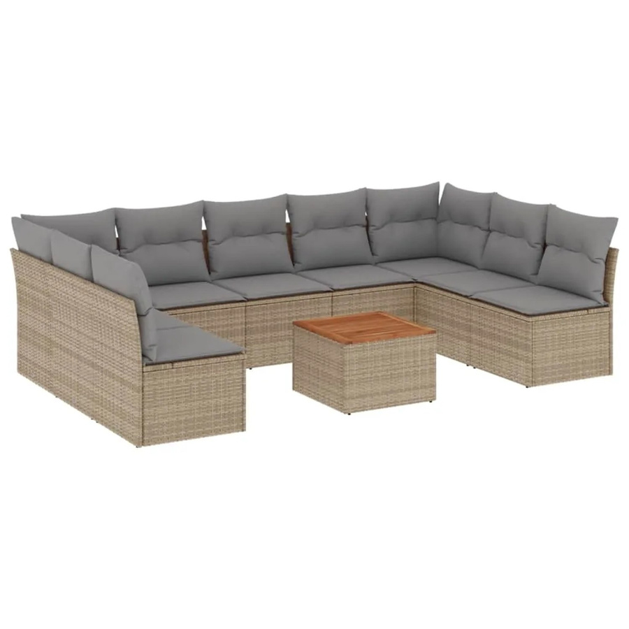 vidaXL Garten-Sofagarnitur aus Poly-Rattan in Beige mit Kissen und Tisch, L-Form mit Stauraum und wetterfesten Polstern - Bild 2