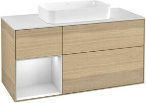 V&B Waschtischunterschrank Finion in Eiche braun lackiert mit linkem Regal, Breite: 120 cm, Tiefe: 50,1 cm, Höhe: 50,1 cm - Bild 1