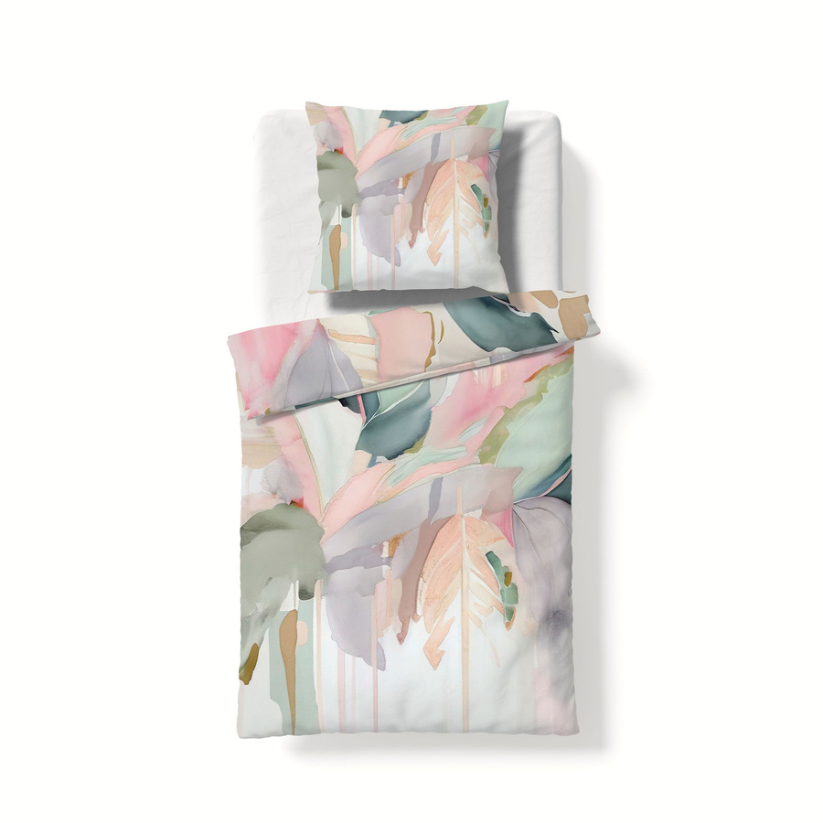 Fleuresse Mako-Satin Bettwäsche Bananenblätter in Pastell, Set aus Bettbezug und Kissenbezug, B/H: 200 x 200 cm und 80 x 80 cm - Bild 1