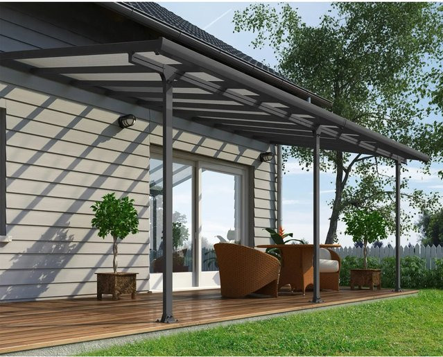 Palram Canopia Feria Terrassenüberdachung Anthrazit doppelverglast mit integrierten Regenrinnen, B: 610 cm, T: 295 cm, H: 260-305 cm - Bild 1