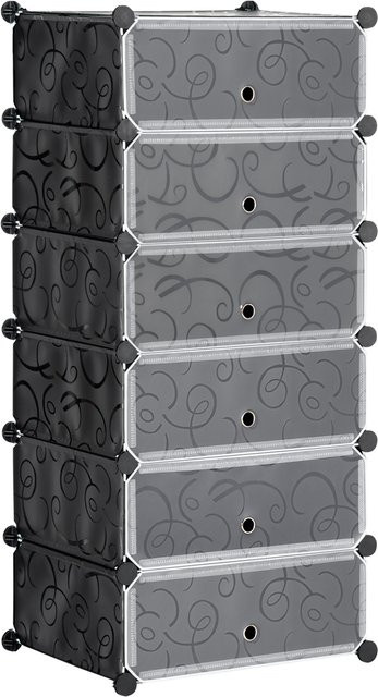 HOMCOM Schuhregal Aufbewahrungsbox als DIY Steckregal für 6 Paar Schuhe aus Kunststoff und Metall in Schwarz-Weiß, B: 49 cm, T: 36,5 cm, H: 108 cm - Bild 1
