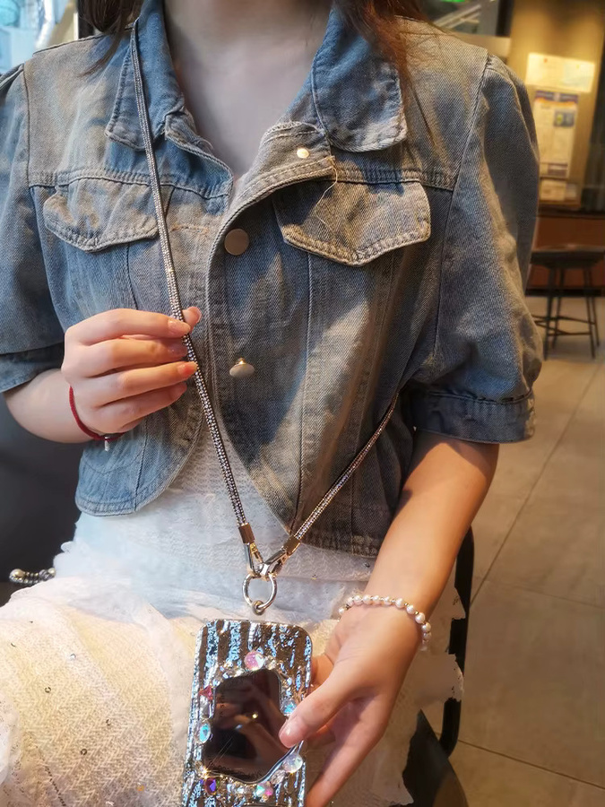 Strass Crossbody Handy Lanyard Neck Strap mit Universal Clip in Silber für dein Smartphone - Bild 2