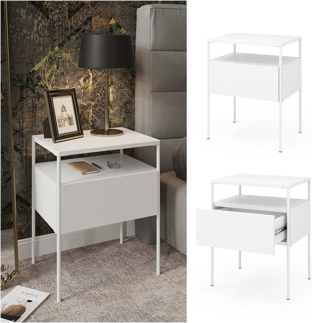 Vicco Nachtschrank Mira in Weiß mit Schublade und Ablage, moderne Nachtkommode für dein Schlafzimmer, B/T/H: 40 x 49,9 x 40 cm - Bild 1