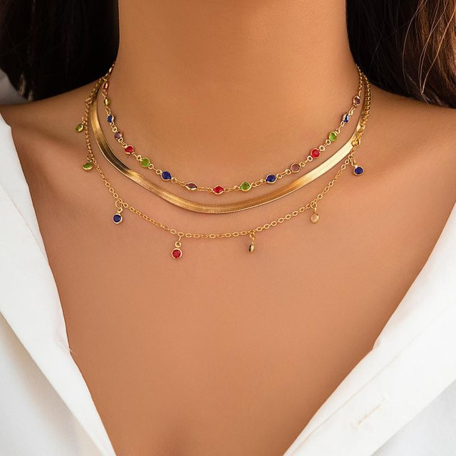 IngeSight.Z Boho-Halskette, mehrlagige farbige Kristalle, Choker, Damen, brown - Bild 1