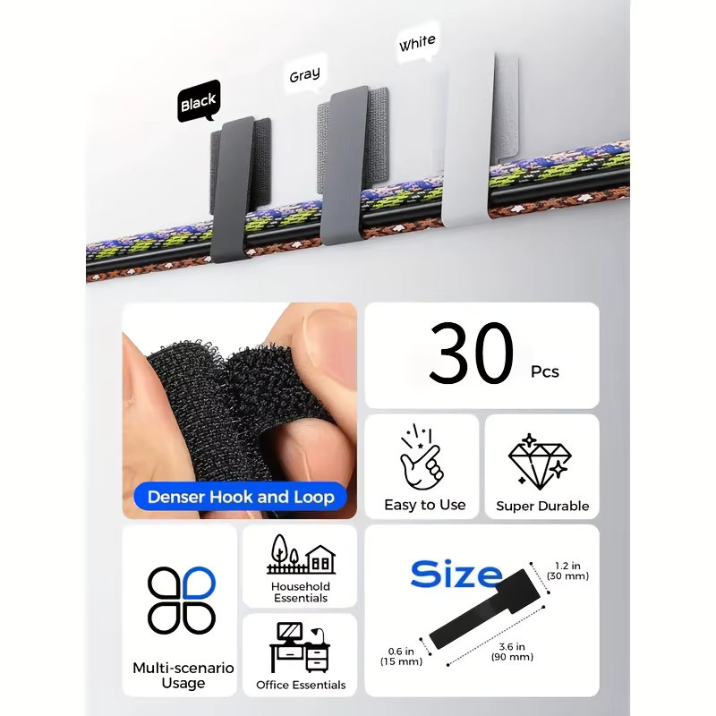 30 Stück Selbstklebende Hochleistungs-Kabelbinder in Schwarz als Verstellbare Klett-Kabelorganizer für dein Kabelmanagement zu Hause und im Büro - Bild 2