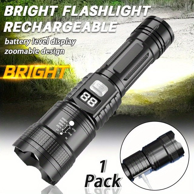 Heinast Taktische LED-Taschenlampe aus Metall, Schwarz, Wiederaufladbar - Bild 1
