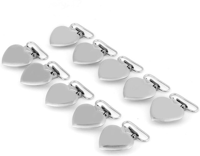 GoolRC 10er Set Metall Clips in Herzform in Silber für Schnullerhalter und Hosenträger zum Basteln - Bild 1
