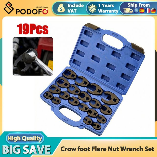 Podofo 19-teiliges Krähenfuß-Schlüsselset aus Kohlenstoffstahl mit Größen von 8mm bis 32mm für Autoreparaturen und Fahrzeuge - Bild 1
