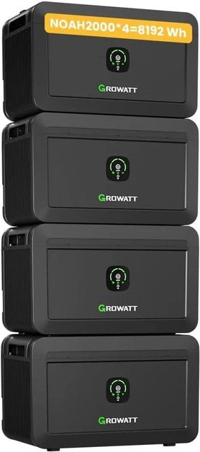Growatt NOAH 2000 Solarspeicher Set aus 4 Einheiten, Farbe Schwarz, Gesamtkapazität 8192Wh für dein Balkonkraftwerk - Bild 1