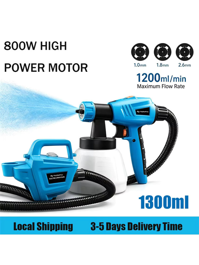 Parrior HVLP Farbspritzgerät mit 800W, elektrische Farbspritzpistole in Blau mit 1300 ml Behälter und einstellbarer Durchflussregelung - Bild 7