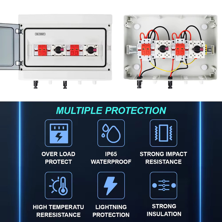 EARU Solar Photovoltaik PV Kombiniererbox mit 2 Eingängen und 2 Ausgängen, DC 1000V, Überspannungs- und Blitzschutz, DC-Sicherung, MCB, SPD, wasserdichte IP65 Box, Weiß, B/T/H: 40 x 33 x 13 cm - Bild 3