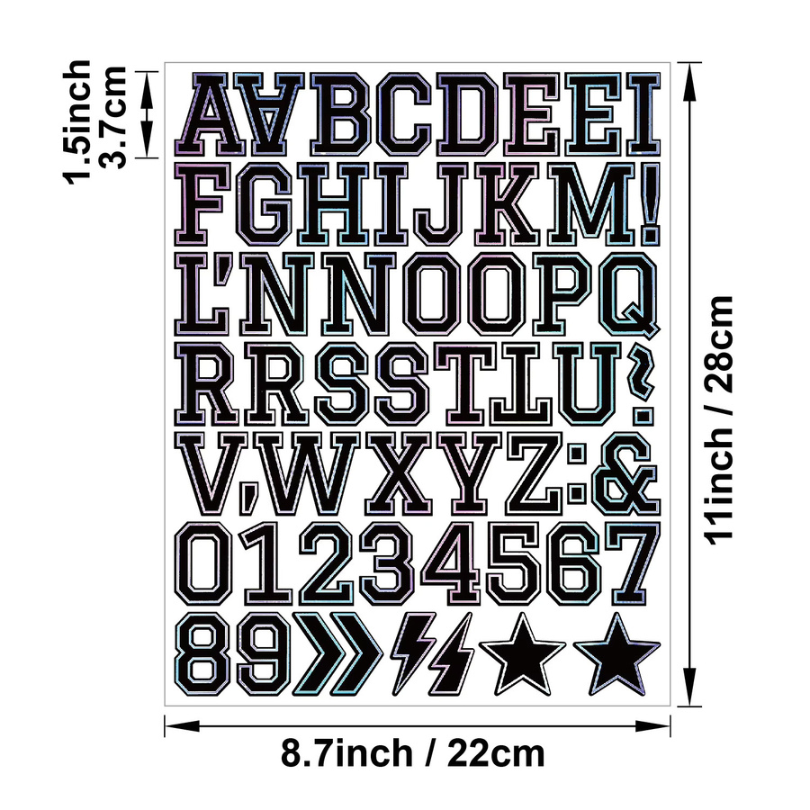 285 Stück Laser-Buchstabenaufkleber aus Vinyl im Varsity-Stil mit Zahlen und Buchstaben, Farbe: Schwarz, Größe: 1,5 Zoll - Bild 5