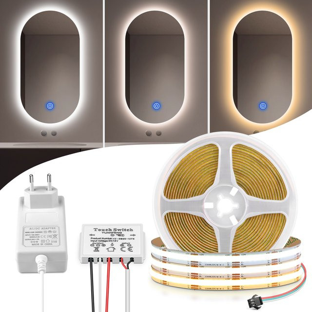 Lcamaw COB LED-Streifen CCT dimmbar für Badezimmer und Spiegel mit 3000k 4000k 6000k Lichtfarben - Bild 1