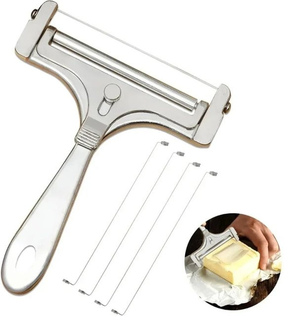 Manueller Käseschneider aus Edelstahl mit verstellbarer Dicke und 4 Ersatzdrähten, Silber - Bild 1