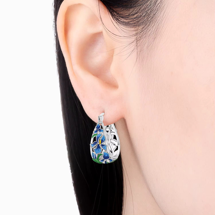 CYCUFF Creolen 925 Silber, blaue Irisblüten, Damen - Bild 2