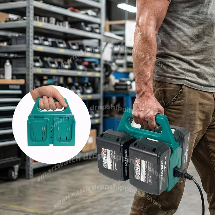Makita Akku-Ladegerät mit Aufbewahrungshalterung für 18V/20V Akkus - Bild 4