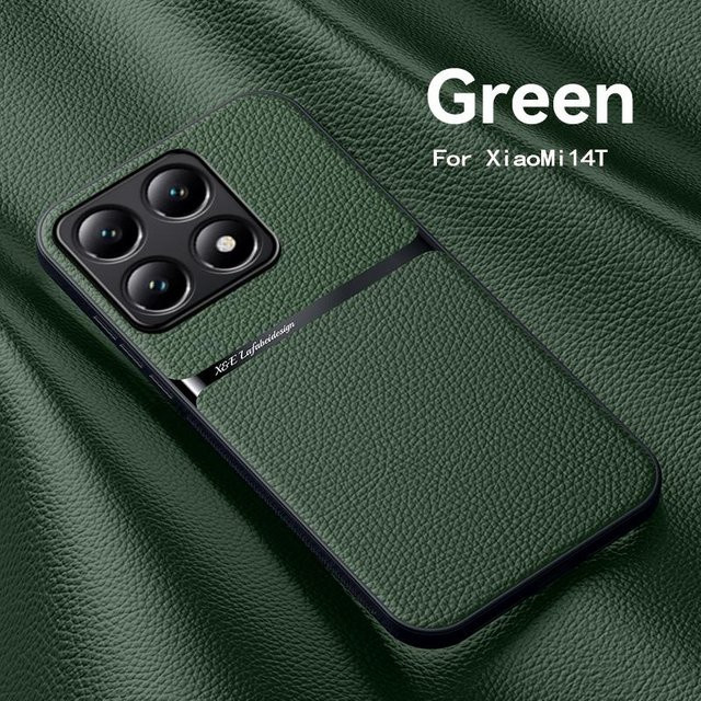 Xiaomi 14T 14T Pro Handyhülle mit Ledertextur, magnetischem Schutz und TPU weichem Rand in Grün - Bild 1