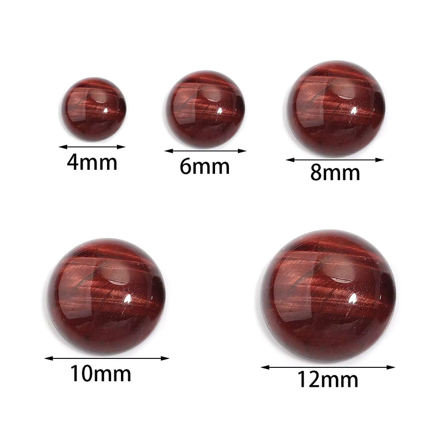 Tigerauge Cabochon Perlen, rote, rund, Flatback, 4-12 mm - Bild 2
