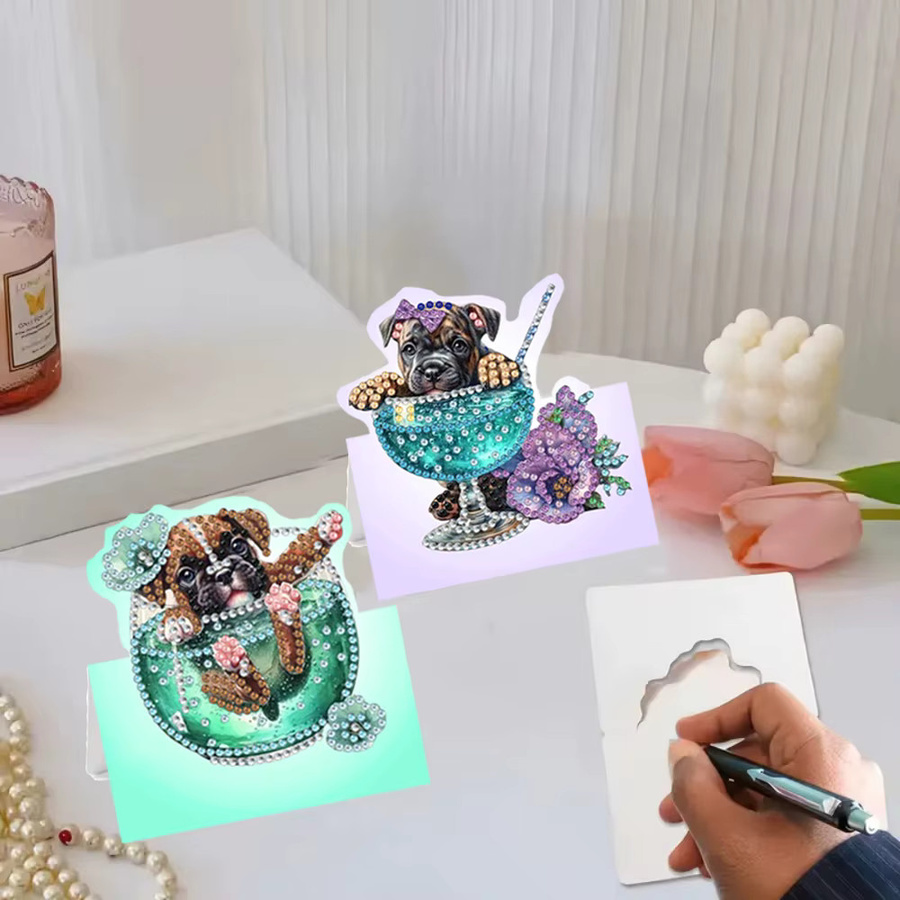 6-teiliges DIY Diamantmalerei Geburtstagskartenset mit Hundemotiv in Mehrfarbig - Bild 2