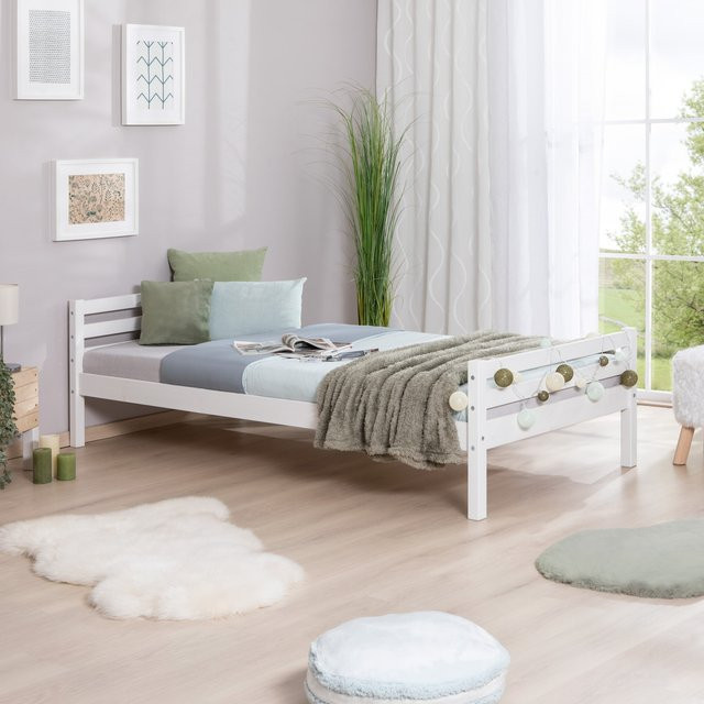 TiCAA Einzelbett Nadine aus massiver Kiefer in Weiß - Bild 1