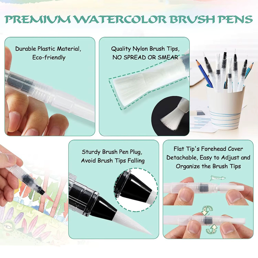 Yutiars Aquarell-Pinselstifte Set, hochwertige nachfüllbare Wasserpinselstifte mit verschiedenen Spitzen, auslaufsicher für Aquarellmalerei - Bild 2