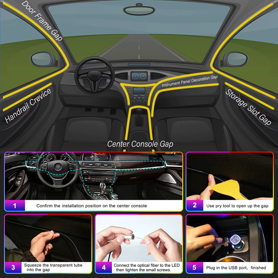 KIEND RGB LED Auto Innenraum Umgebungsbeleuchtung mit App-Steuerung und Fernbedienung, Neon Flex Atmosphäre Kit in Multicolour - Bild 6