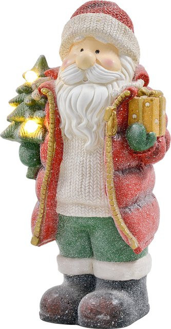 HOMCOM Weihnachtsfigur Weihnachtsmann mit Weihnachtsbaum und Geschenk in Mehrfarbig, Höhe: 50 cm, mit LED-Licht für Innen und Außen - Bild 1